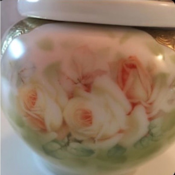 Royal Bayreuth Gilt China Floral Hatpin Holder or Vase w/Frog - Made in Germany - Picture 8 of 9